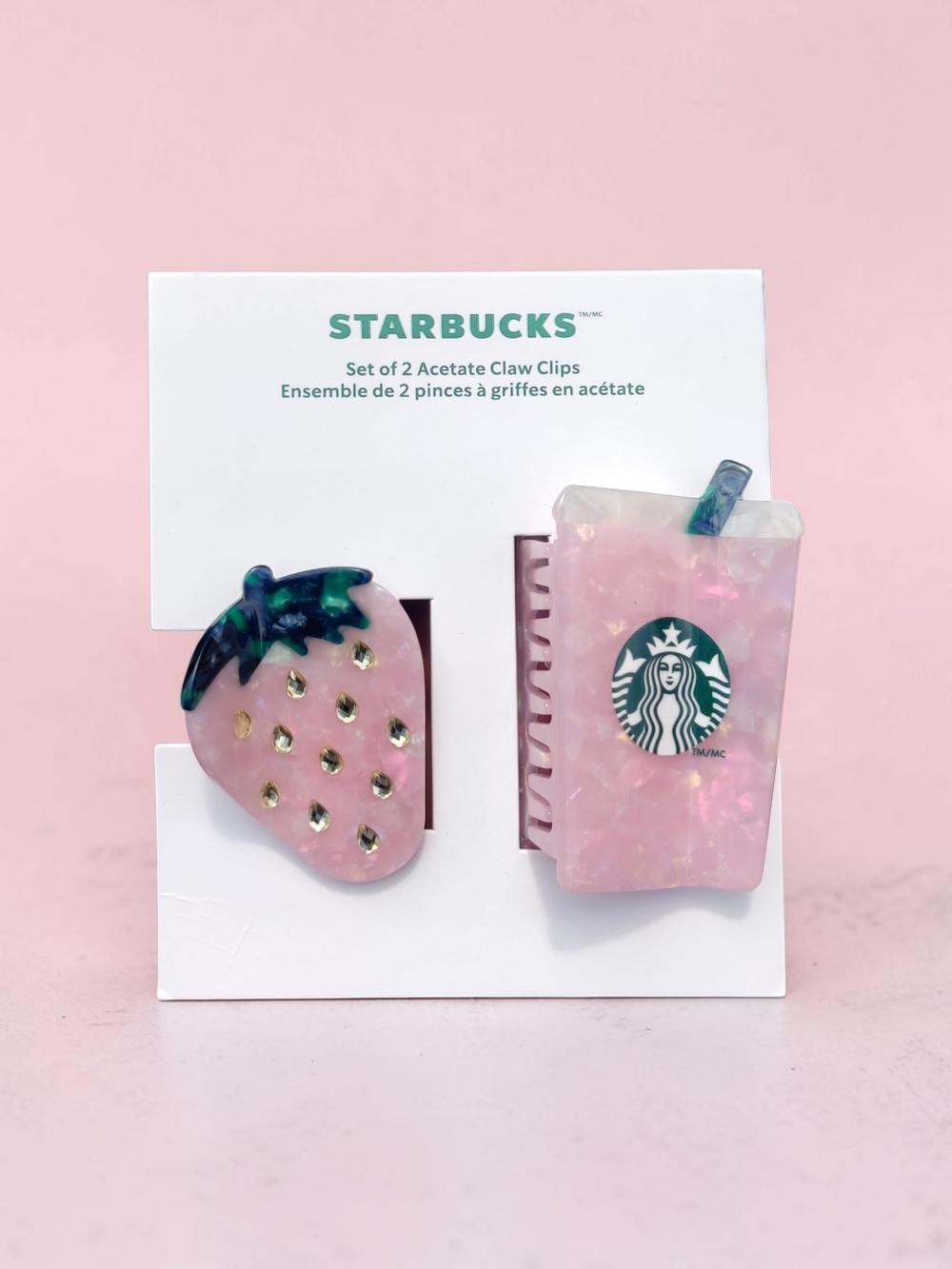 Starbucks Pink Strawberry and Cup Hair Clips